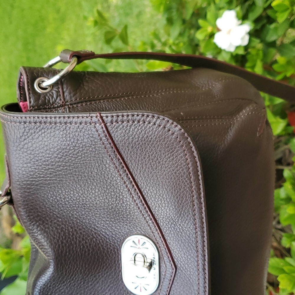 Isaac Mizrahi Leather Dark Maroon Flap Closure Small Messanger Bag w/ Top handle - Picture 2 of 16